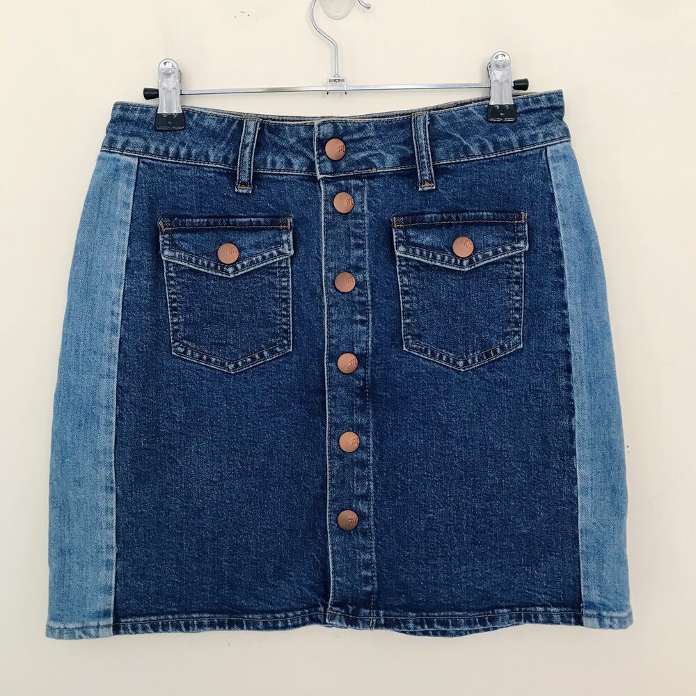 Madewell Spliced Two Tone Denim Mini Skirt 26 2 - Picture 3 of 9
